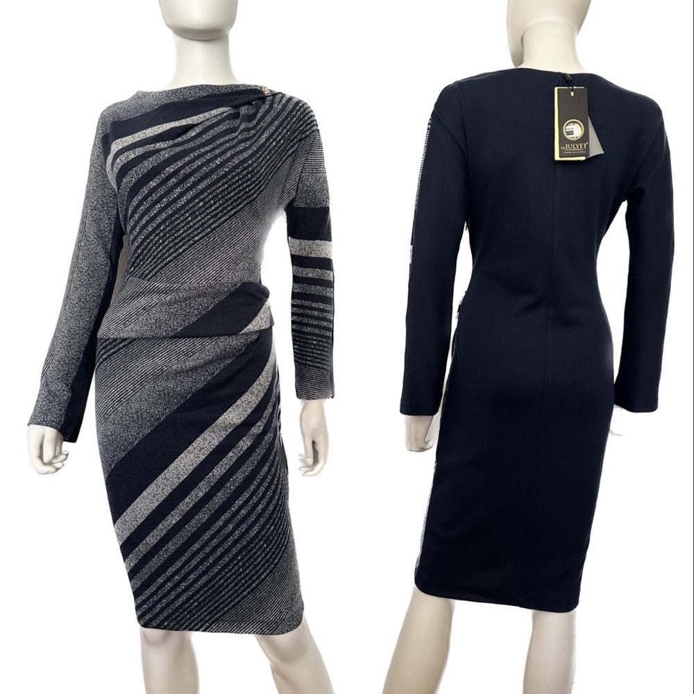 NWT WOMEN DRESS LONG SLEEVES KNEE-LENGTH CASUAL NAVY‎ STRIPED OFFICE WEAR